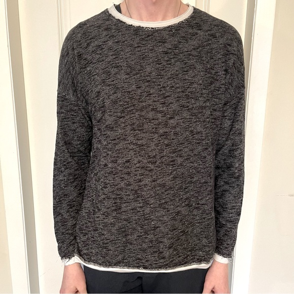 Men’s distressed sweater, made in Italy, grey with white detail, size L - Picture 1 of 10